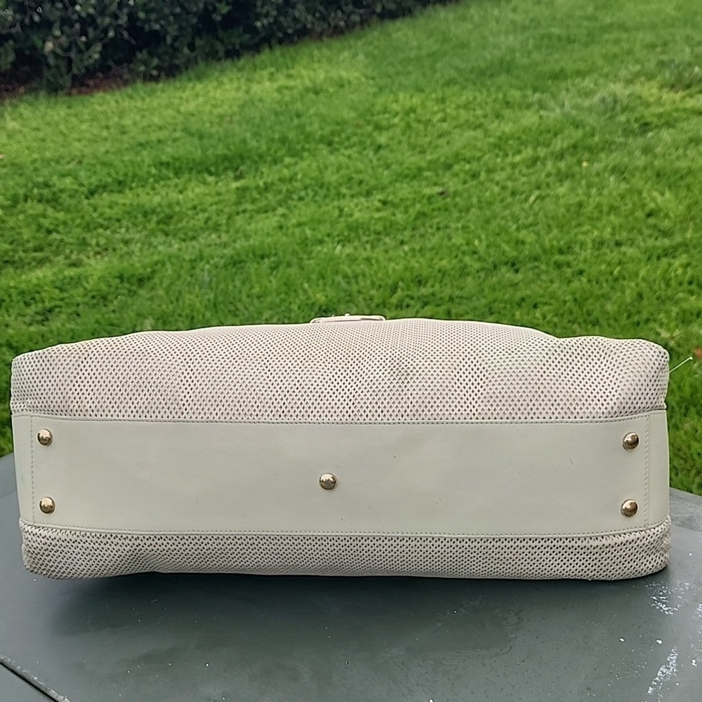 Versace Perforated Beige and Gold Leather Dome Shaped Satchel - Picture 7 of 14